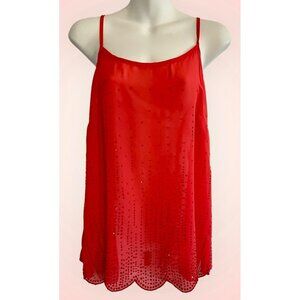 MOA MOA Semi-Sheer Cami Tank Top with Sparkles & Sequins, Coral Orange, Med USA